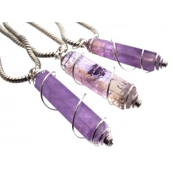 Amethyst Gemstone Double Terminated Wand Spiral Pendant